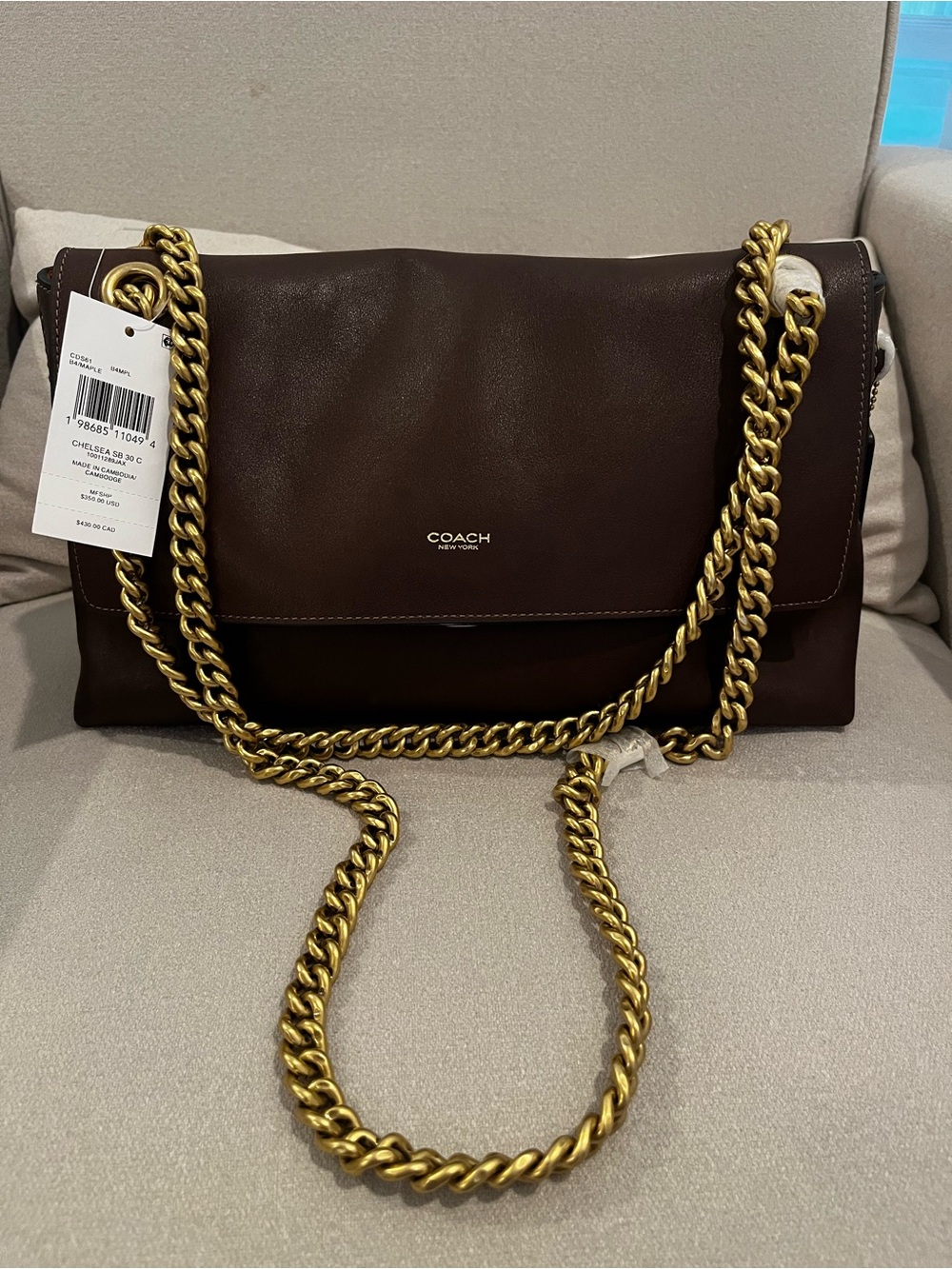 Coach Chelsea Shoulder Bag in Maple with Gold Chain